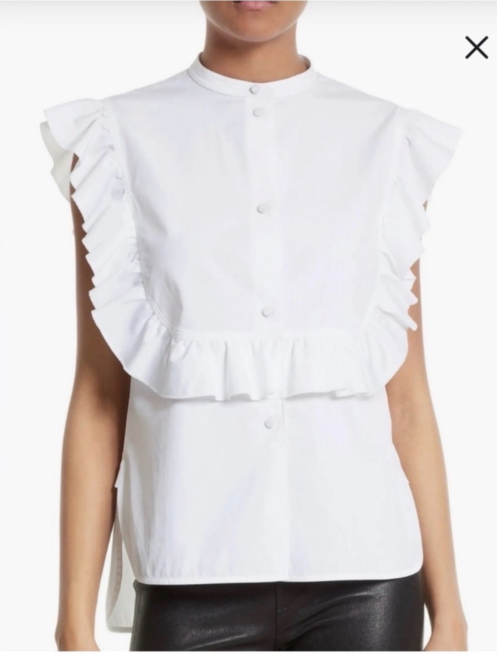 Helmut Lang White Ruffle Sleeve Top